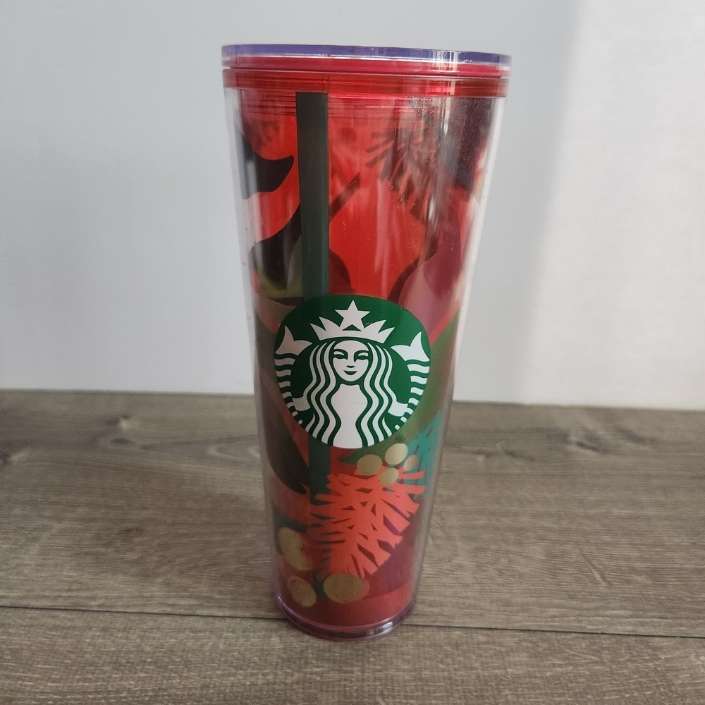 2019 Starbucks Holiday Red Pinecone Holly‎ 24 Oz Venti Tumbler With Lid No Straw